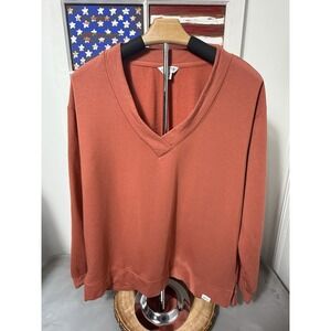 Orvis Womens V-Neck Sweatshirt Relaxed‎ Fit Orange Size  Medium